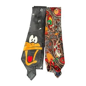 Looney Tunes‎ Tie Vintage 90s Daffy Duck Bugs Bunny Yosemite Sam Work Office